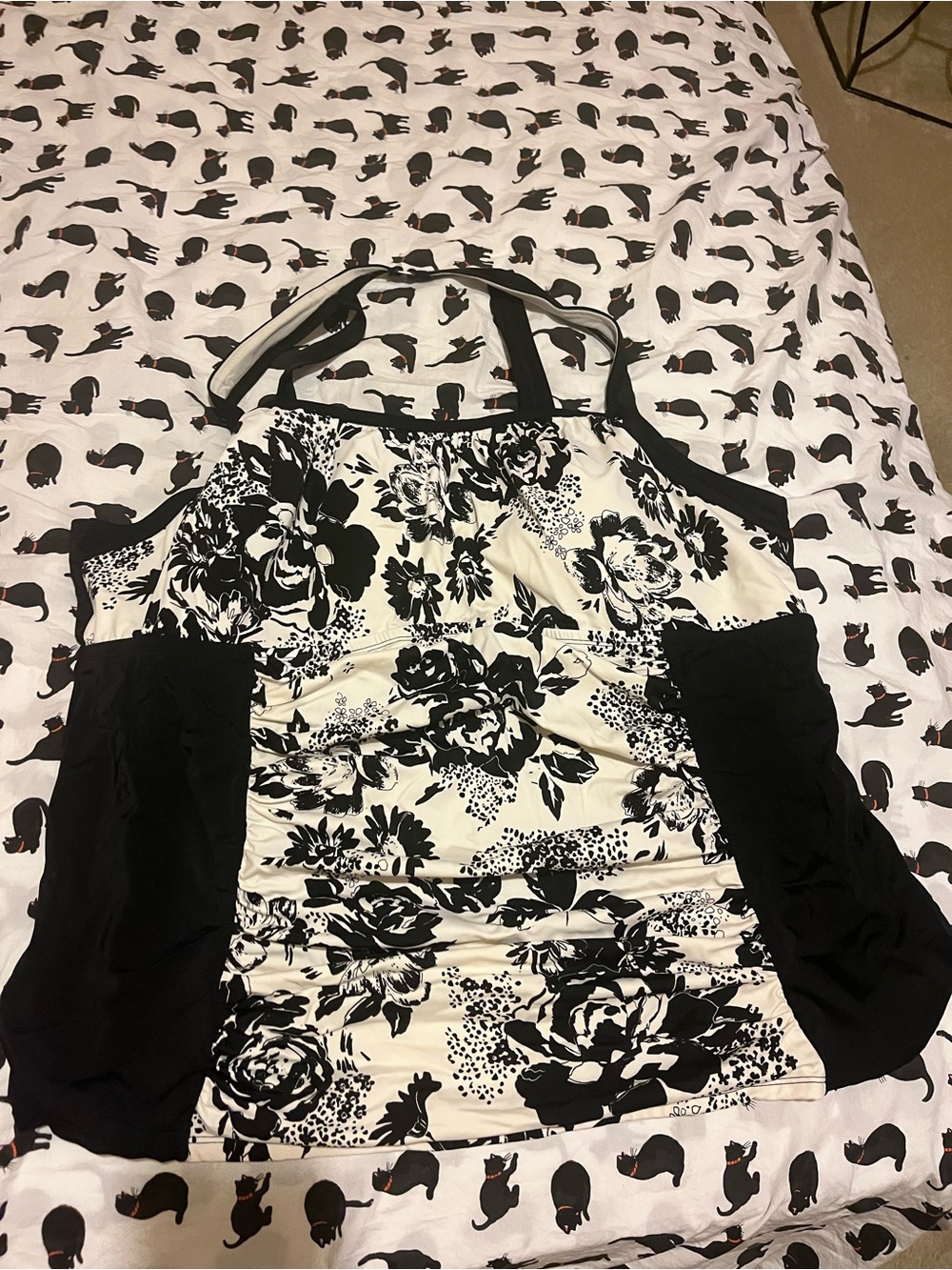 Catherines Black and White Floral Halter Swim Top